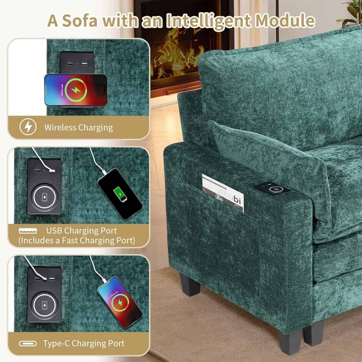 L Shaped Cloud Couch Set for Living Room with Movable Ottoman, 4-Seater Modern Sectional Modular Sofa