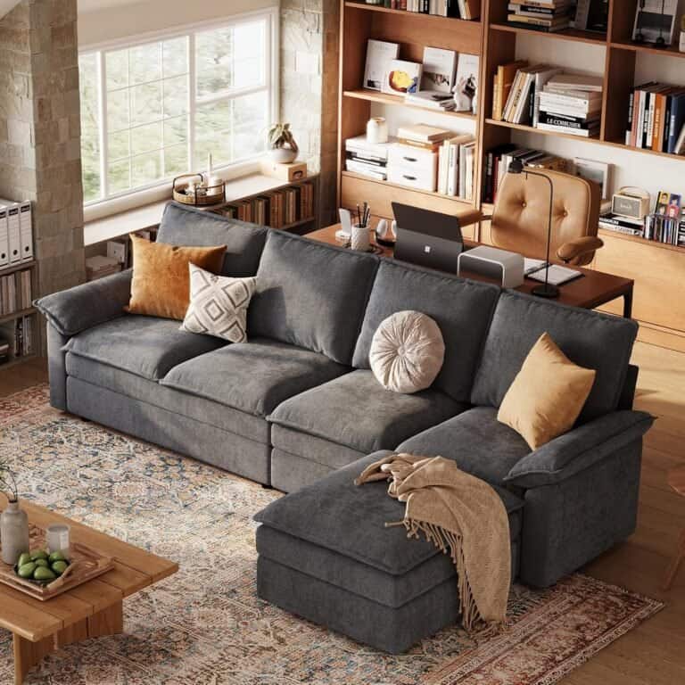 Modular Sofa Chaise Lounge, Sofa Bed Lounge with Armrests, Chenille Sleeper Sofa for Living Room