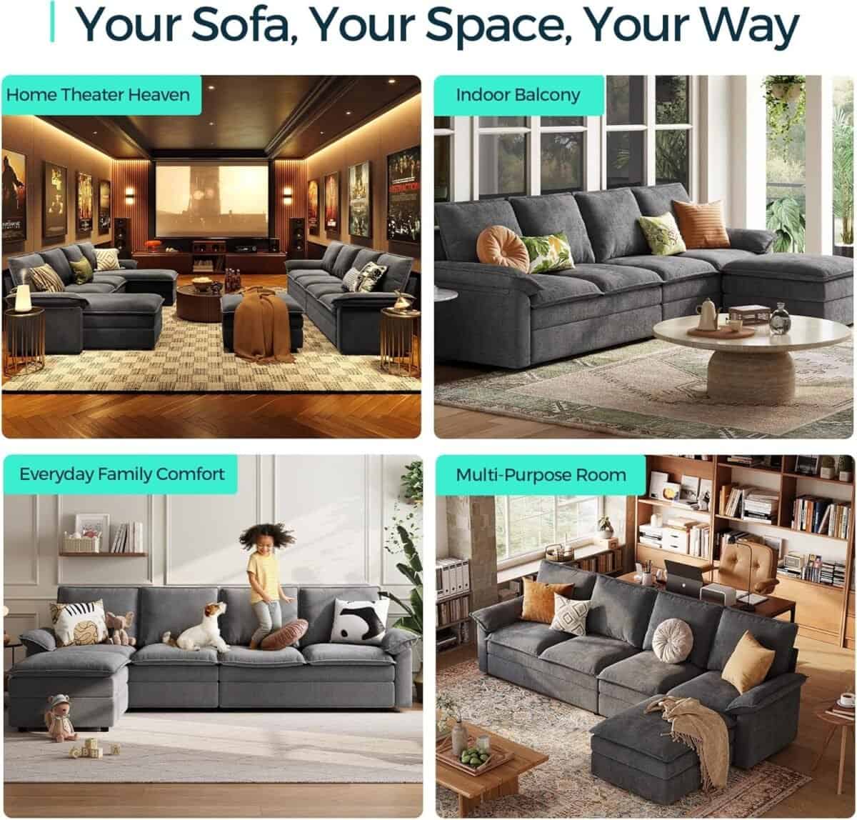 Modular Sofa Chaise Lounge, Sofa Bed Lounge with Armrests, Chenille Sleeper Sofa for Living Room