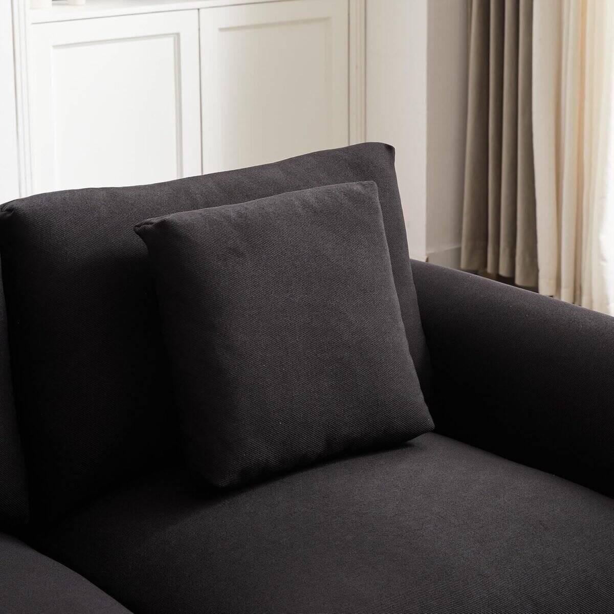 Comfortable and Modular Sofa with Ottoman, Modern Design, Three Cushions and Pillows for Living Room, Black