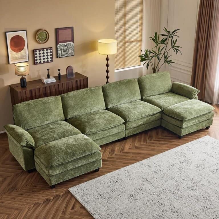 Sofa Modular Deep Seat Sofa Couch with Ottoman, Chenille Sofa Sleeper Comfy Upholstered Furniture for Living Room