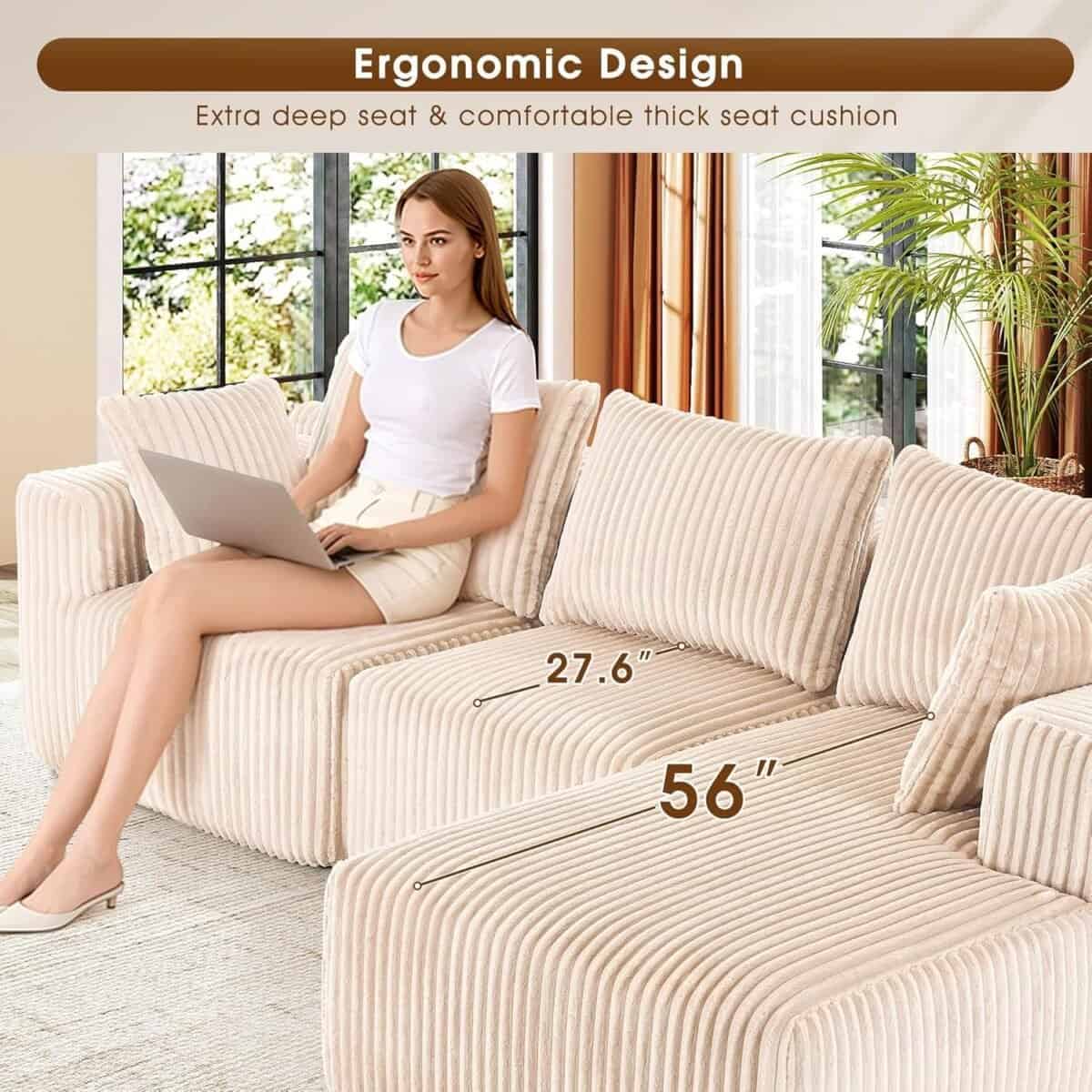 Modular Sectional Sofa with L-Shape Chaise, Cloud Sofa Living Room Bedroom Upholstered Sofa