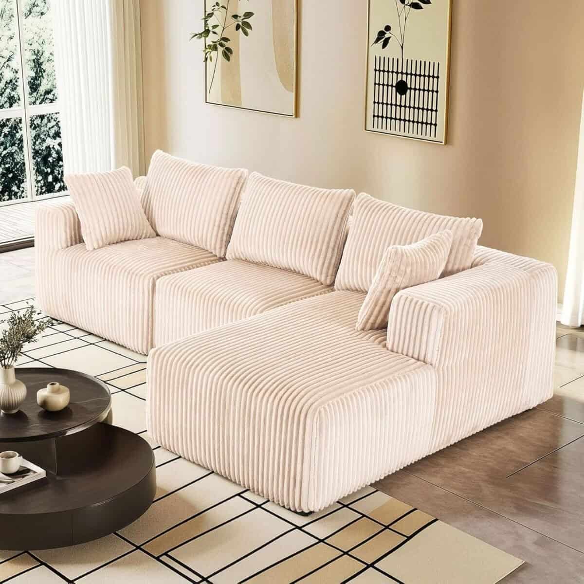 Modular Sectional Sofa with L-Shape Chaise, Cloud Sofa Living Room Bedroom Upholstered Sofa