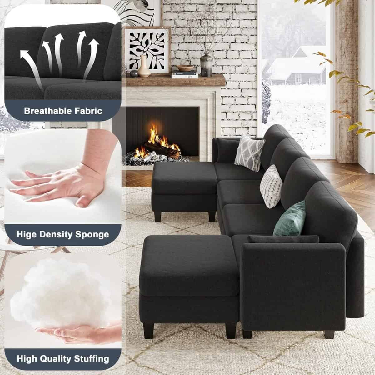 Modular Sectional Sofa, Convertible U Shaped Sofa Couch with High Density Memory Foam, 6 Seat Comfy Modular Sofa Couch