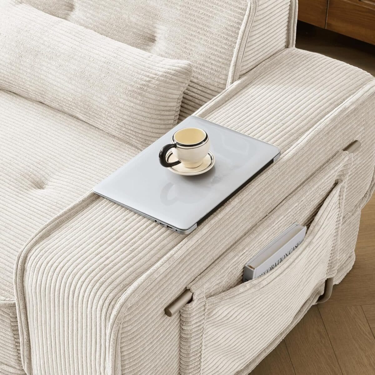 Modular Sofa Bed, Sectional Couch for Living Room, Compressed Cloud Couch with Corduroy Fabric & Lumbar Pillows