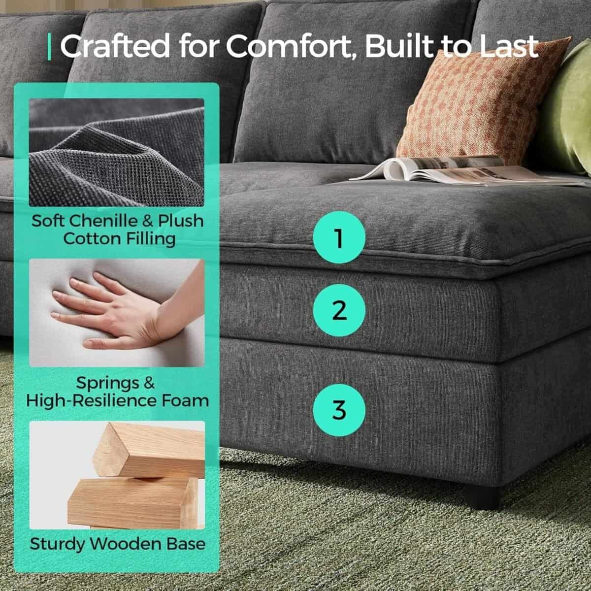Modular Sofa Chaise Lounge, Sofa Bed Lounge with Armrests, Chenille Sleeper Sofa for Living Room