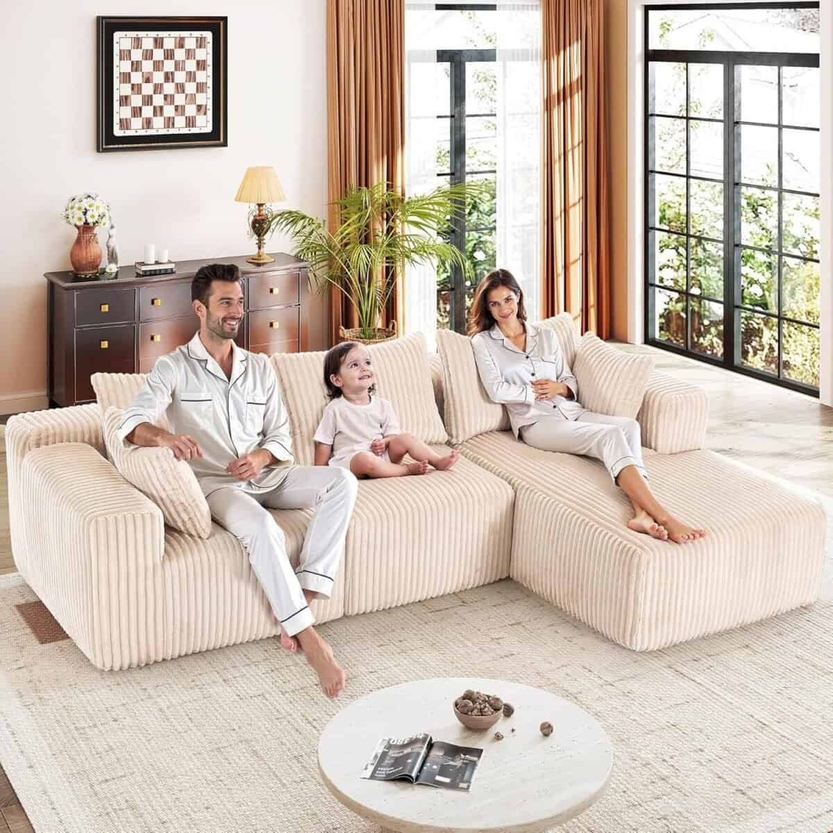 Modular Sectional Sofa with L-Shape Chaise, Cloud Sofa Living Room Bedroom Upholstered Sofa