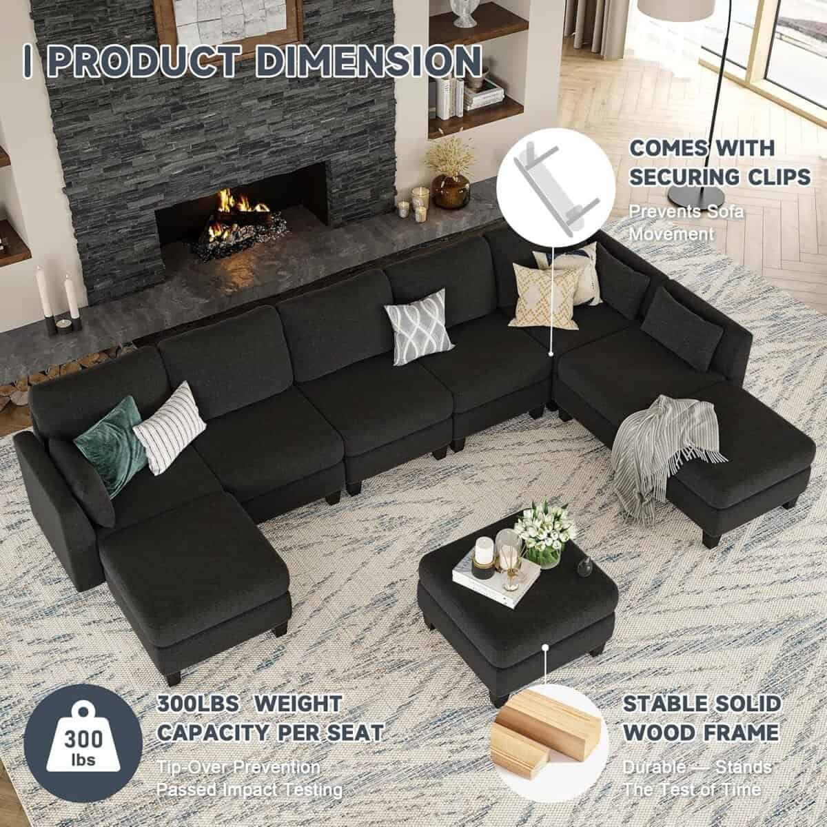 Modular Sectional Sofa, Convertible U Shaped Sofa Couch with High Density Memory Foam, 6 Seat Comfy Modular Sofa Couch