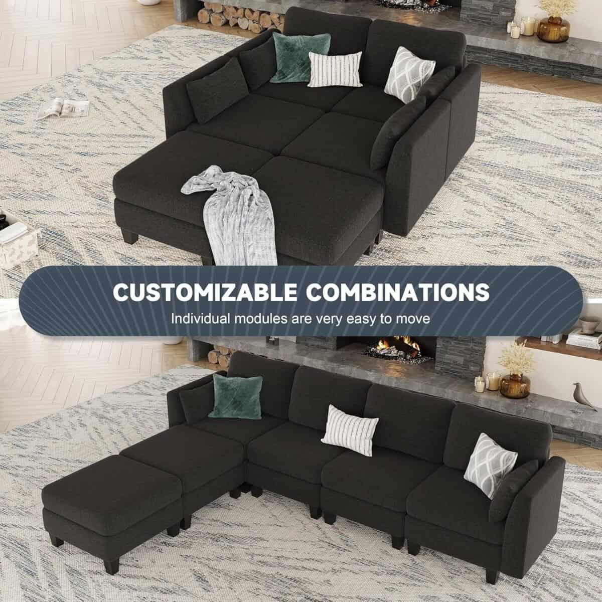 Modular Sectional Sofa, Convertible U Shaped Sofa Couch with High Density Memory Foam, 6 Seat Comfy Modular Sofa Couch