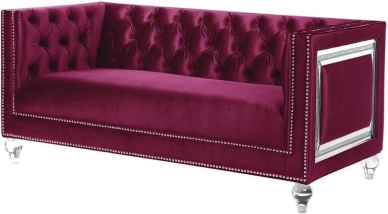 Heibero Button Tufted Velvet Loveseat with 2 Pillows in Burgundy
