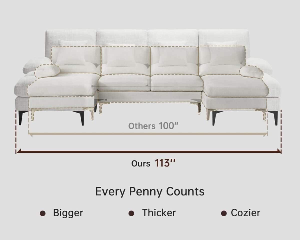 Sectional Sofa, 4-Seat Modular Couch with Removable Pillows, Flexible Combination Modern Deep Seat Sofa
