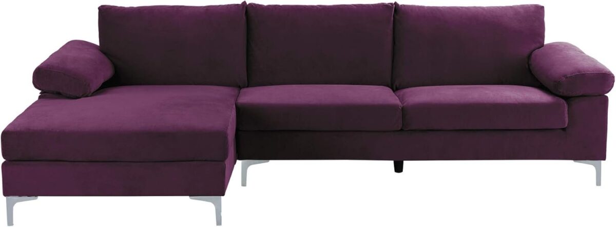 Modern Large Velvet L-Shape Sectional Sofa, with Extra Wide Chaise Lounge Couch  Home