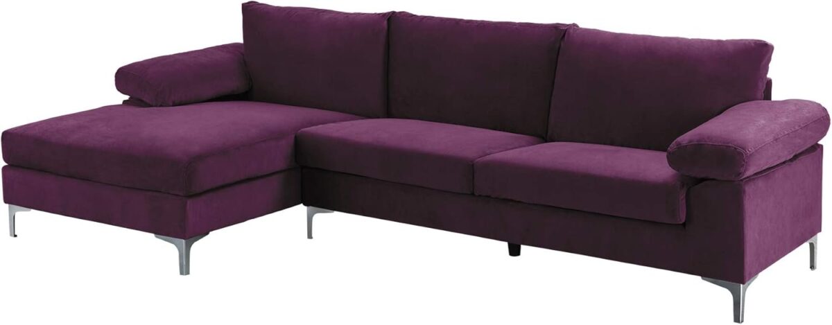 Modern Large Velvet L-Shape Sectional Sofa, with Extra Wide Chaise Lounge Couch  Home