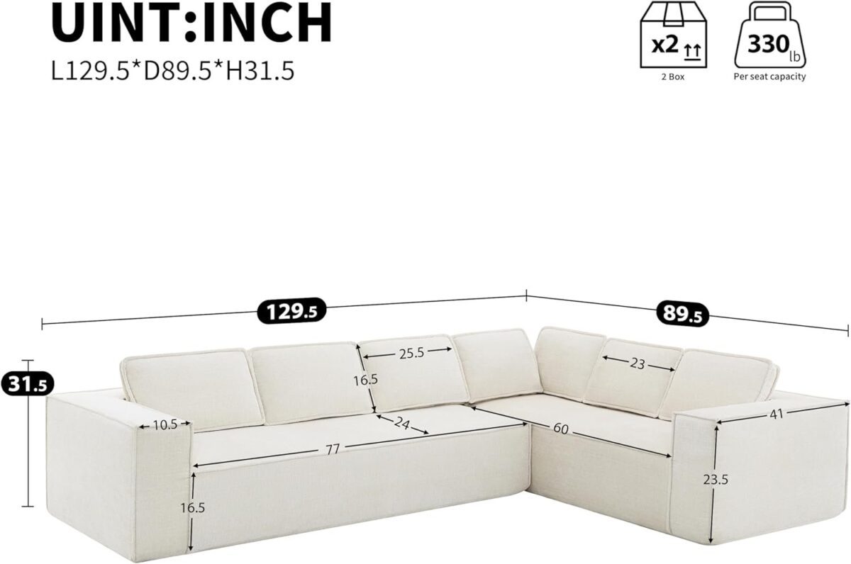 Modern L Shaped Sectional Sofa with Soft Chenille Fabric, Full-Compressed 6-Seater Modular Sectional Couch for Living Room