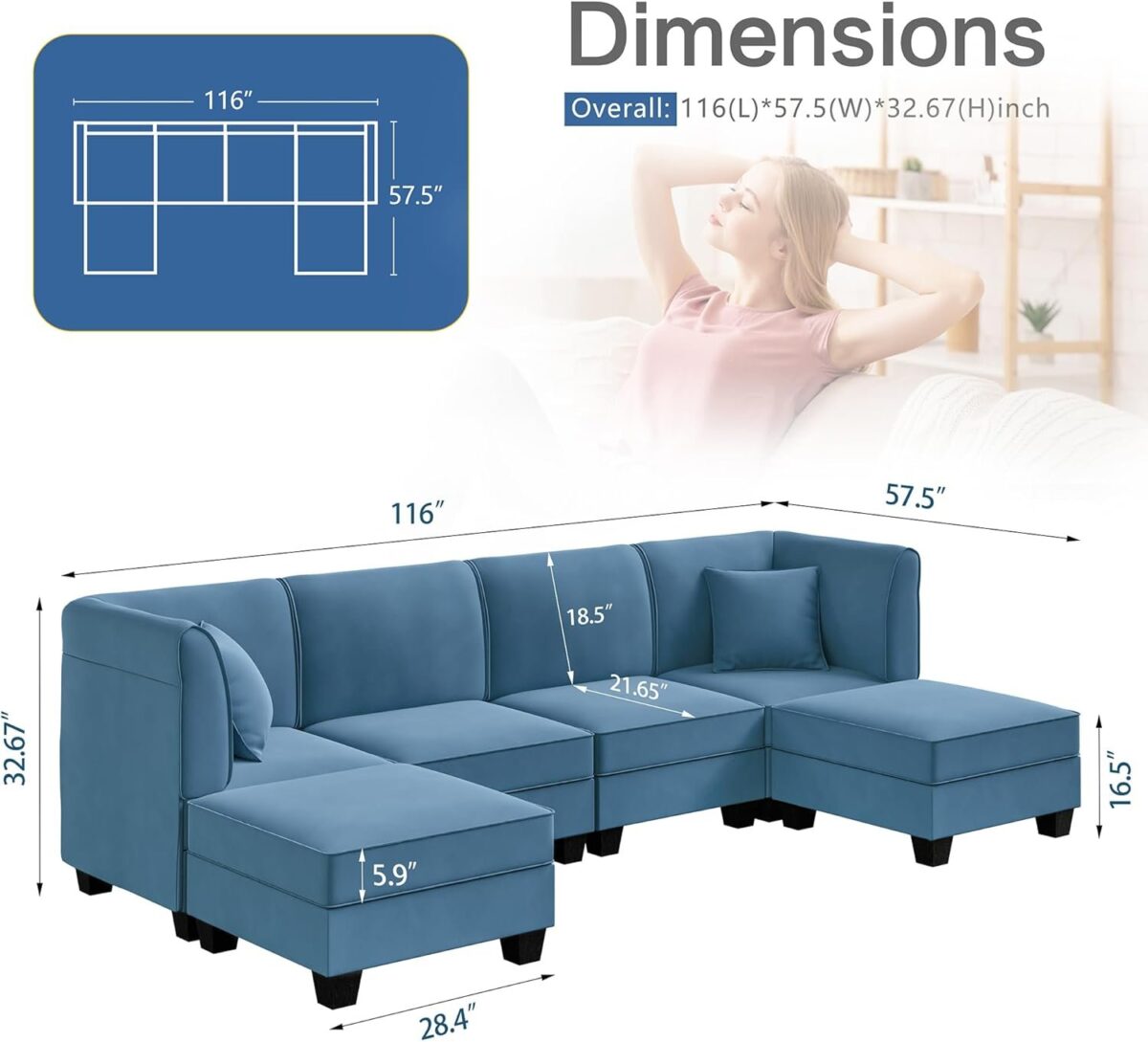 Modular Sectional Sofa U Shaped Sectional Couch with Reversible Chaise Convertible Couches for Living Room