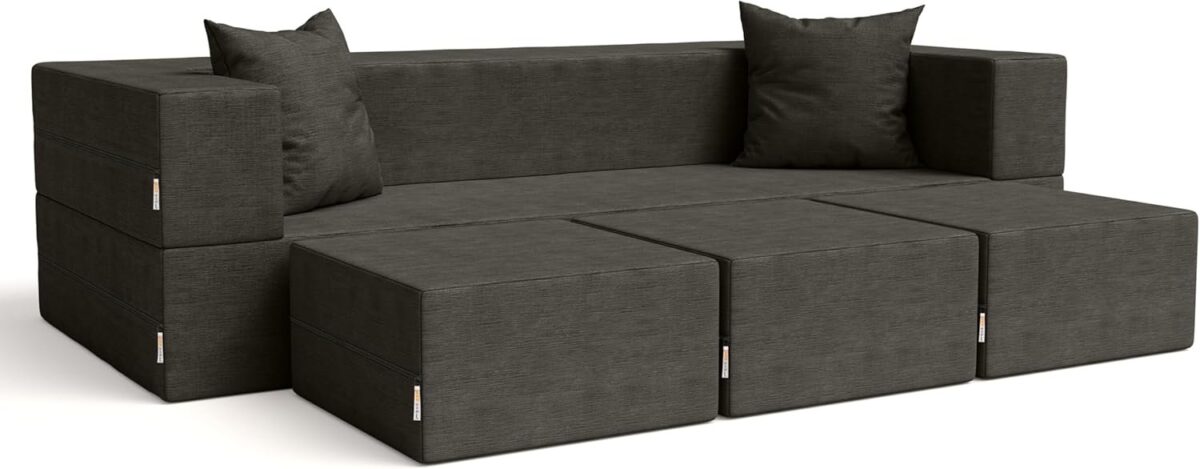 Zipline Convertible Sleeper Sofa & Three Ottomans/California King-Size Bed, Textured Microvelvet