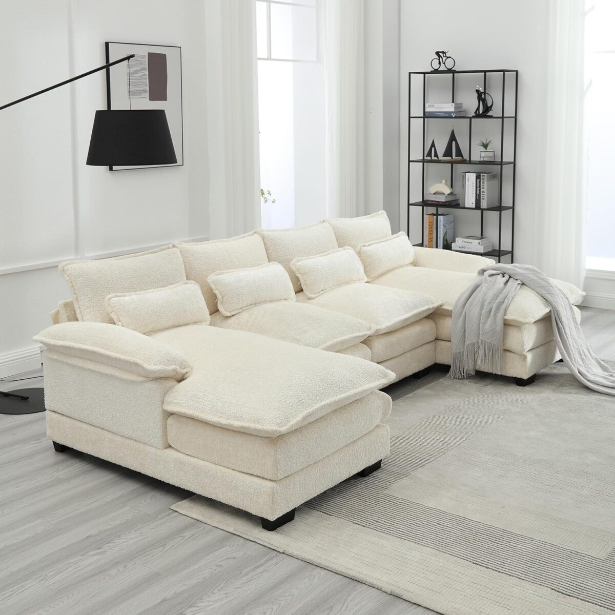 Modern Convertible Sofa Couch with Storage Ottoman Set, Chenille Modular Sectional Sofa Bed with Memory Foam, Reversible Sleeper Chaise Lounges for Living Room