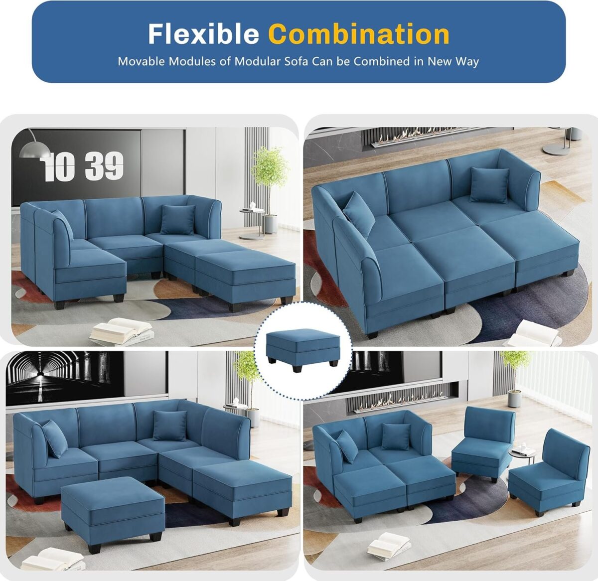 Modular Sectional Sofa U Shaped Sectional Couch with Reversible Chaise Convertible Couches for Living Room