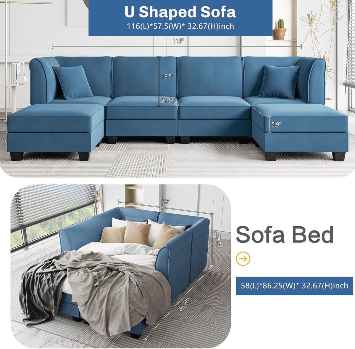 Modular Sectional Sofa U Shaped Sectional Couch with Reversible Chaise Convertible Couches for Living Room