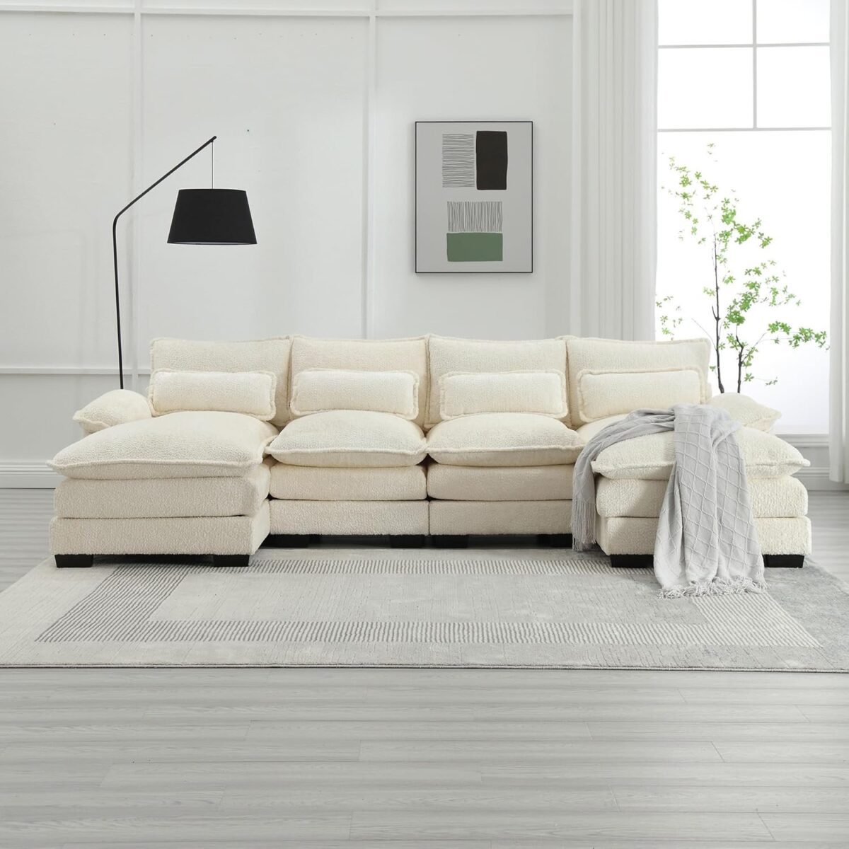 Modern Convertible Sofa Couch with Storage Ottoman Set, Chenille Modular Sectional Sofa Bed with Memory Foam, Reversible Sleeper Chaise Lounges for Living Room