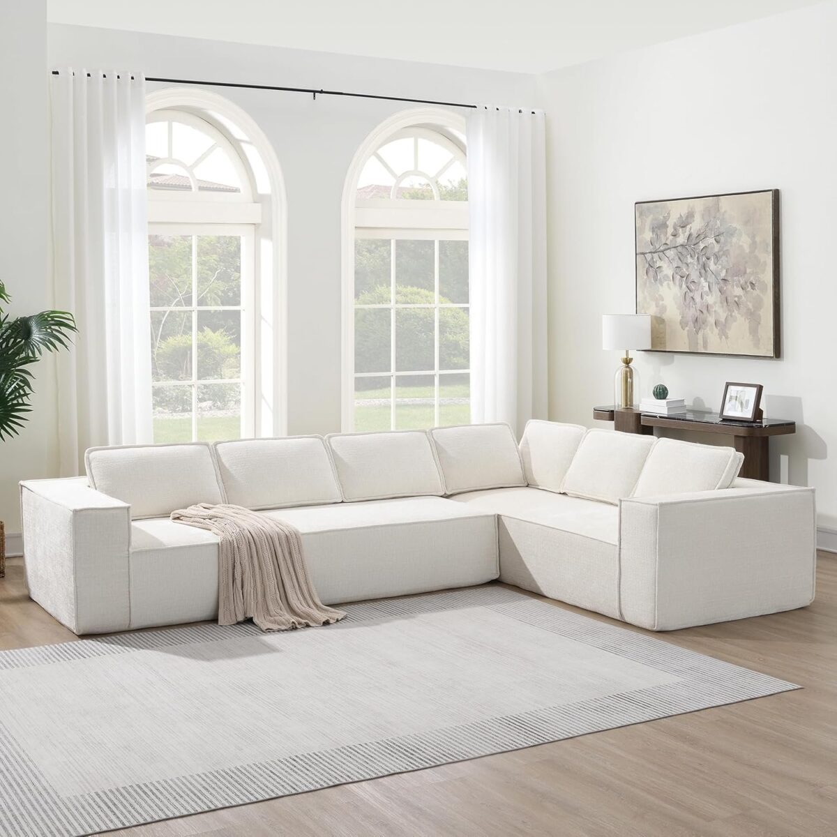 Modern L Shaped Sectional Sofa with Soft Chenille Fabric, Full-Compressed 6-Seater Modular Sectional Couch for Living Room