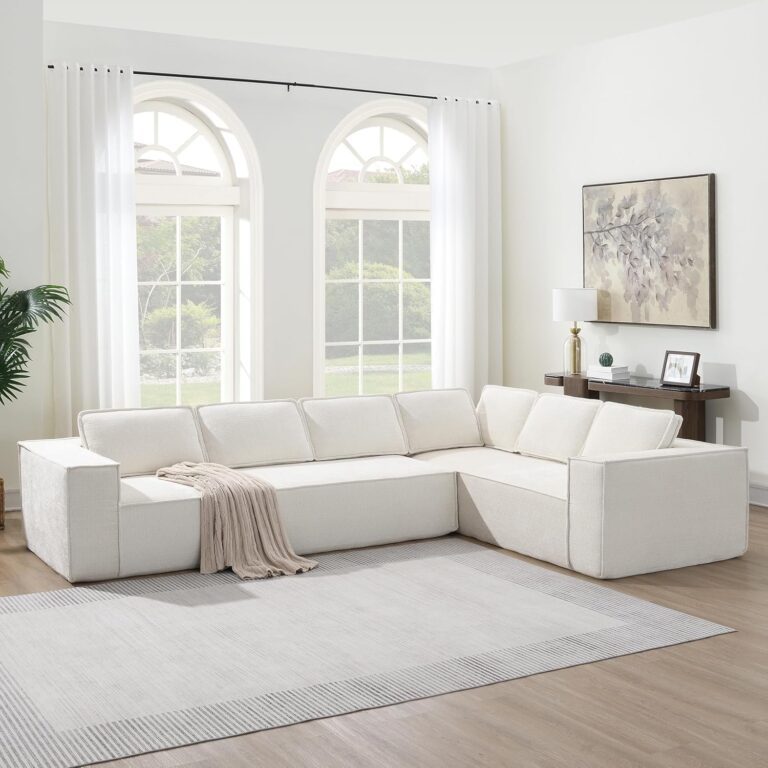 Modern L Shaped Sectional Sofa with Soft Chenille Fabric, Full-Compressed 6-Seater Modular Sectional Couch for Living Room