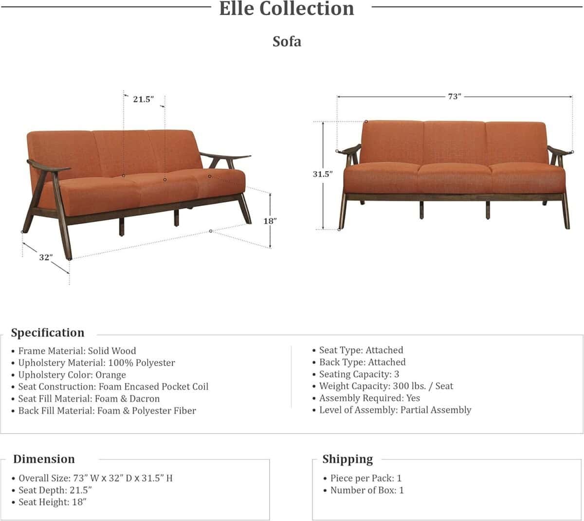Retro Loveseat with Curved Walnut Wood Arms