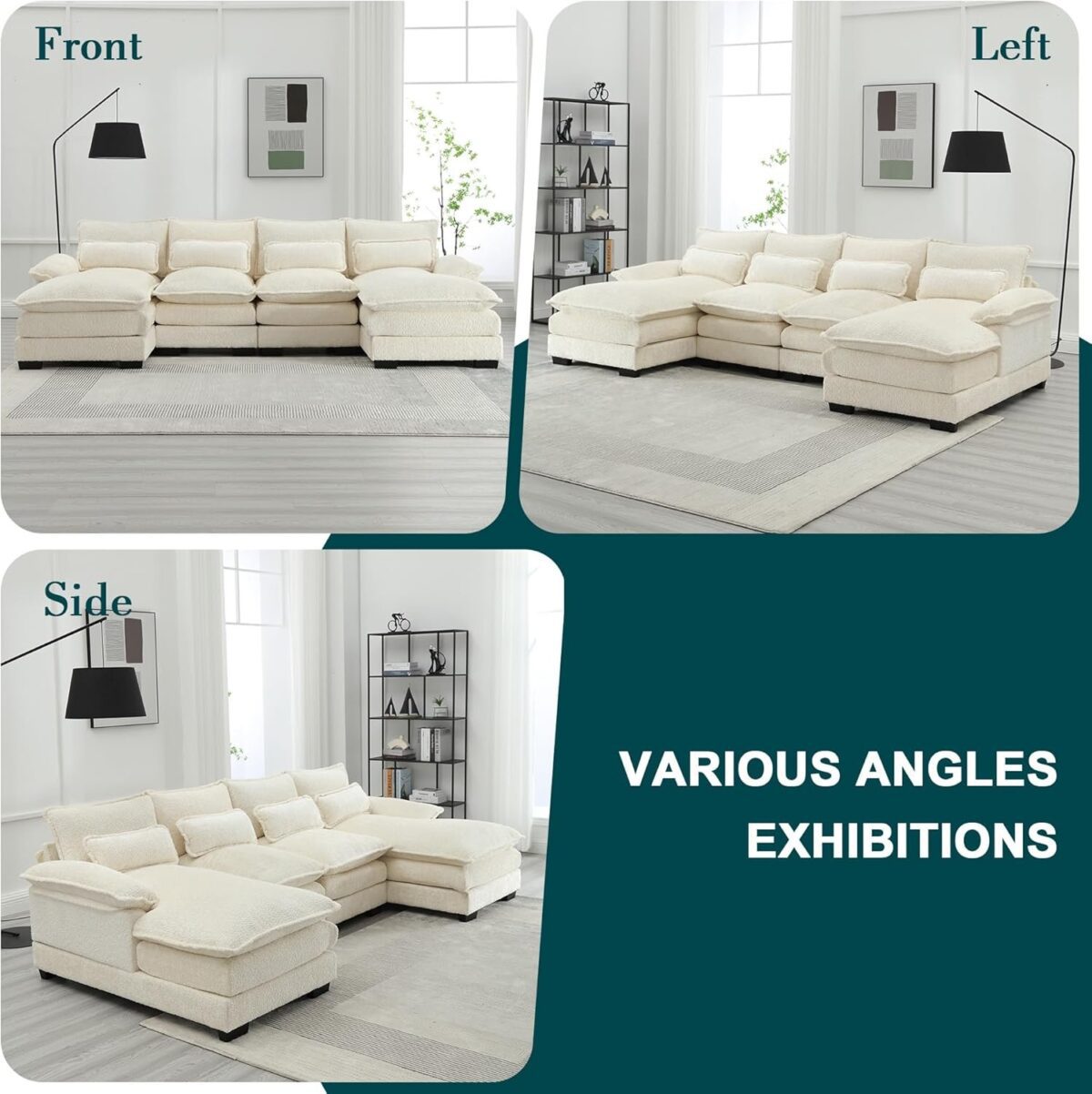 Modern Convertible Sofa Couch with Storage Ottoman Set, Chenille Modular Sectional Sofa Bed with Memory Foam, Reversible Sleeper Chaise Lounges for Living Room