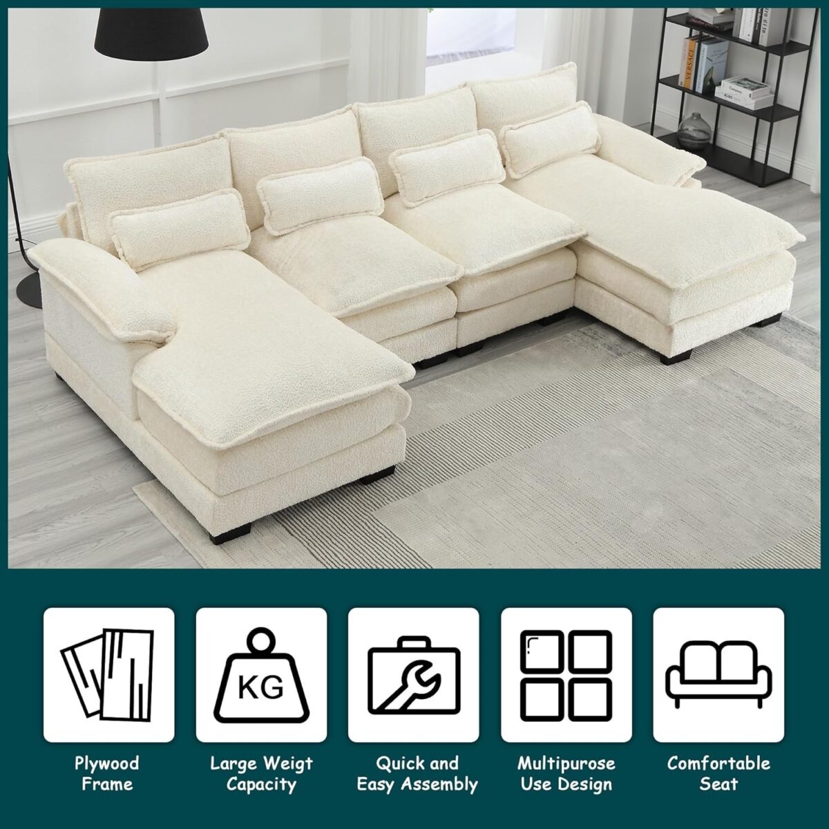 Modern Convertible Sofa Couch with Storage Ottoman Set, Chenille Modular Sectional Sofa Bed with Memory Foam, Reversible Sleeper Chaise Lounges for Living Room
