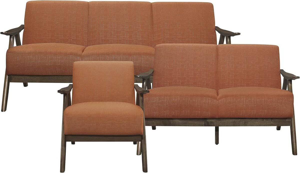 Retro Loveseat with Curved Walnut Wood Arms