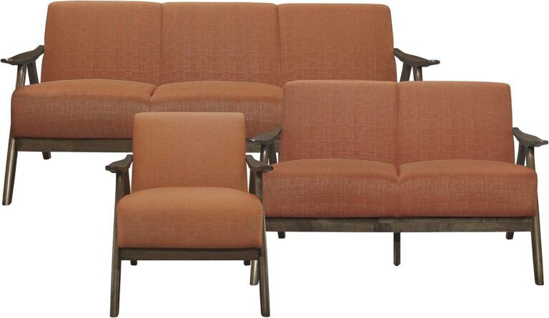 Retro Loveseat with Curved Walnut Wood Arms