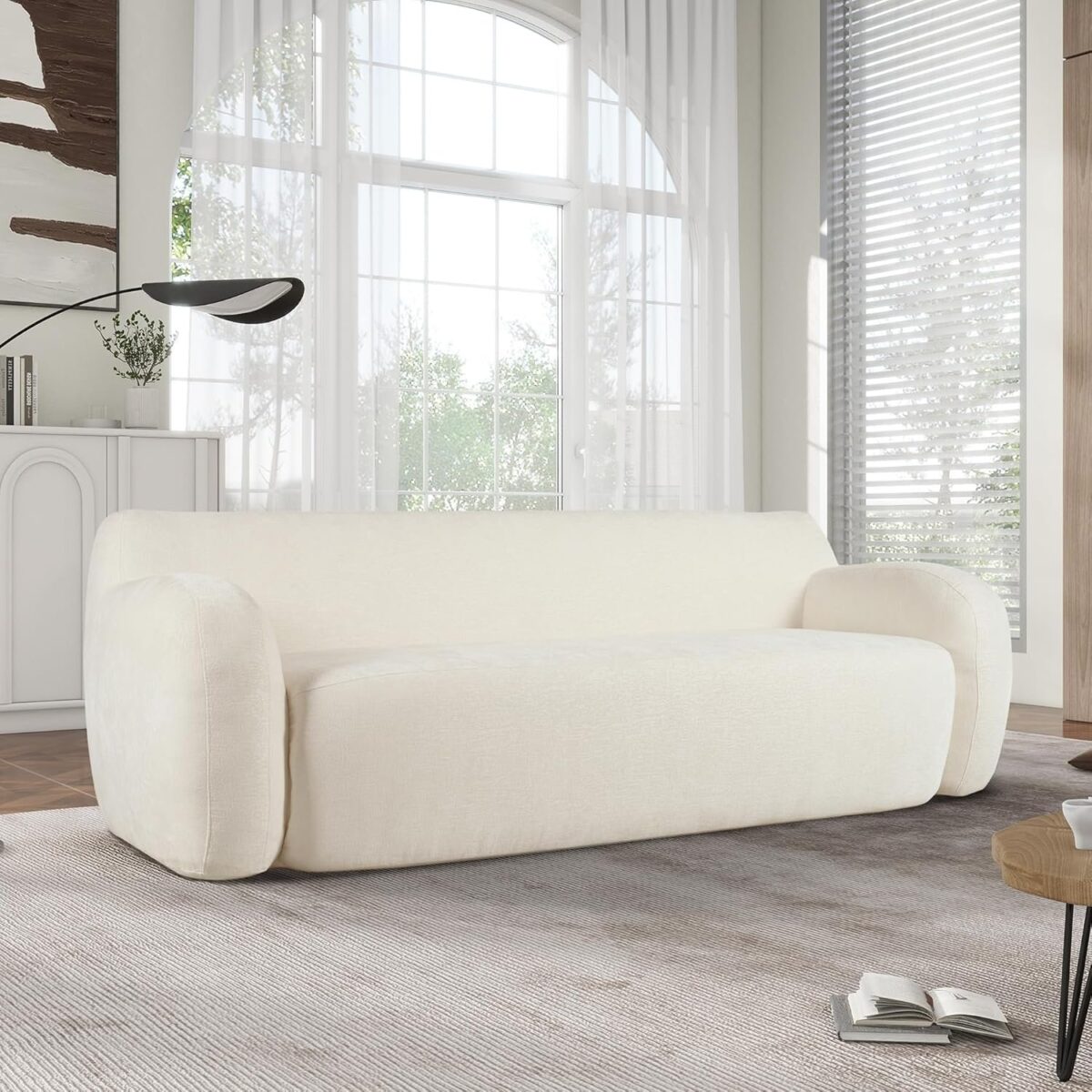 Curved Upholstered Sponge Sofa 3-Seat Modular Casual Couch for Living Room