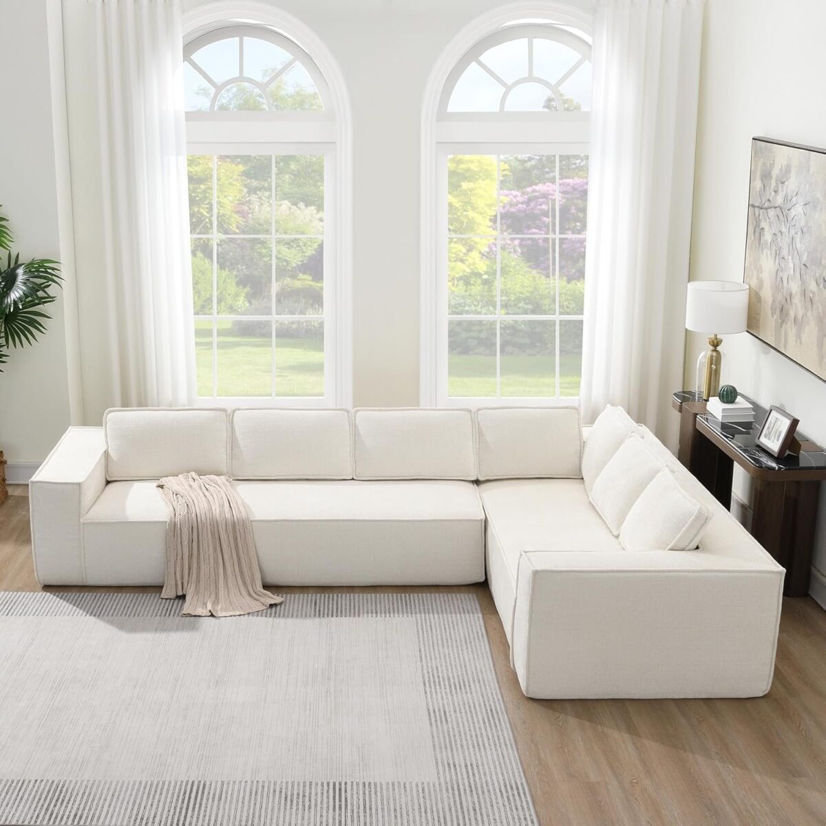 Modern L Shaped Sectional Sofa with Soft Chenille Fabric, Full-Compressed 6-Seater Modular Sectional Couch for Living Room