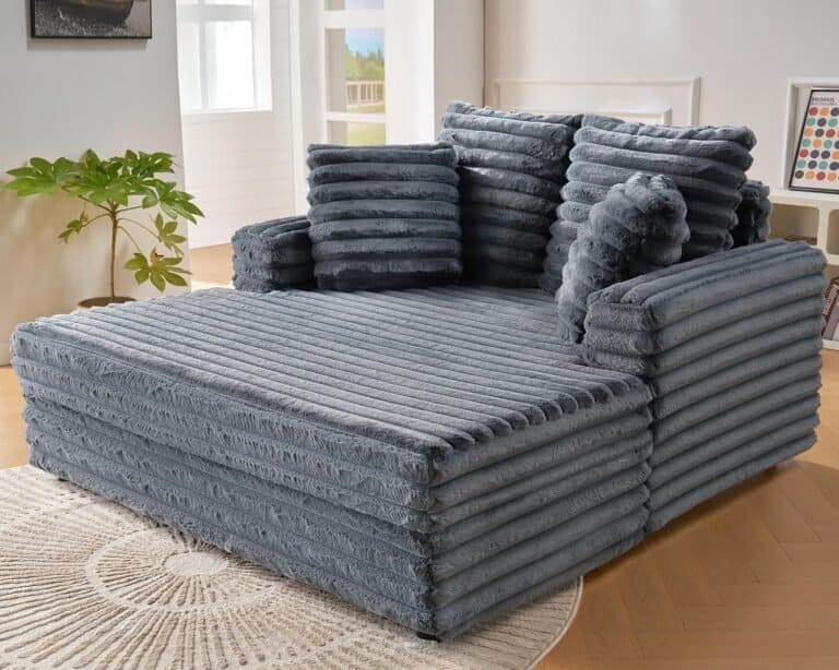 Upholstered Chaise Lounge, Plush Sleeper Chair with Throw Pillows and Armrests, Sofa Bed Indoor for Living Room