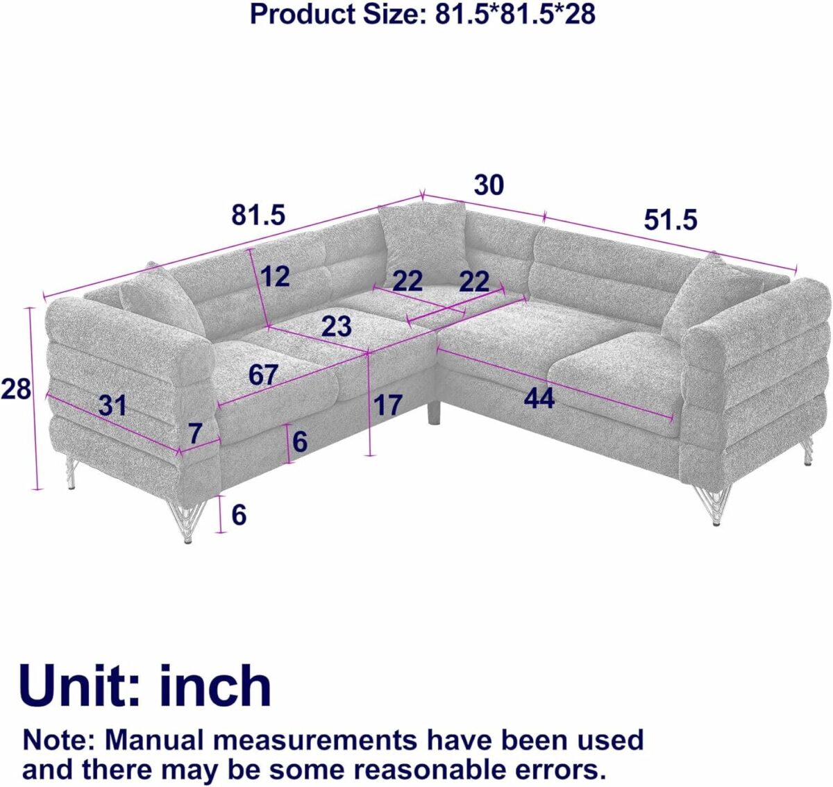 V Shape Corner Sofa, 81.5" Oversized Modular Sectional Sofa with 3 Cushions, 5 Seat Couch for Living Room