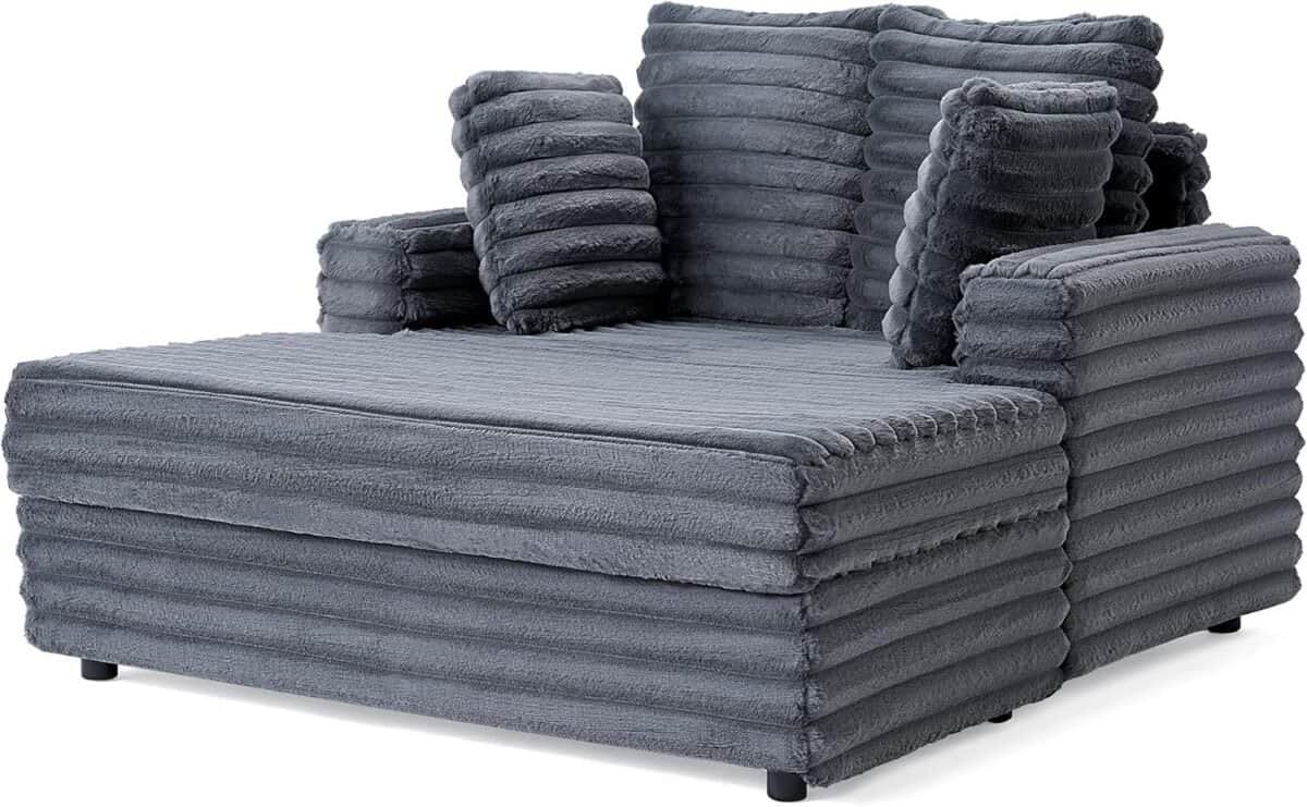 Upholstered Chaise Lounge, Plush Sleeper Chair with Throw Pillows and Armrests, Sofa Bed Indoor for Living Room