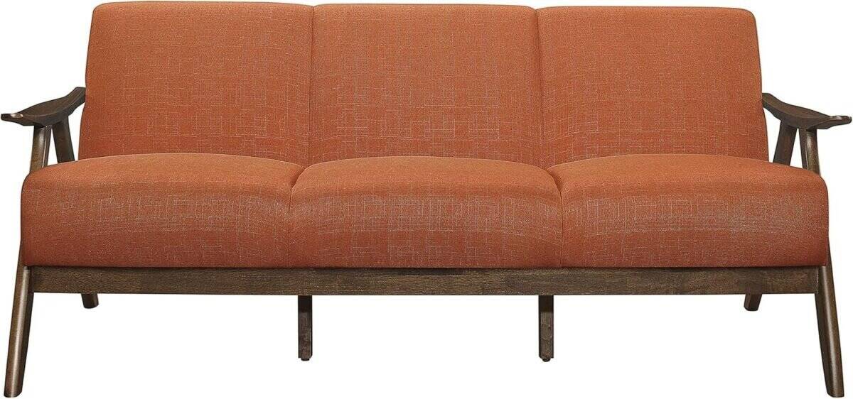 Retro Loveseat with Curved Walnut Wood Arms