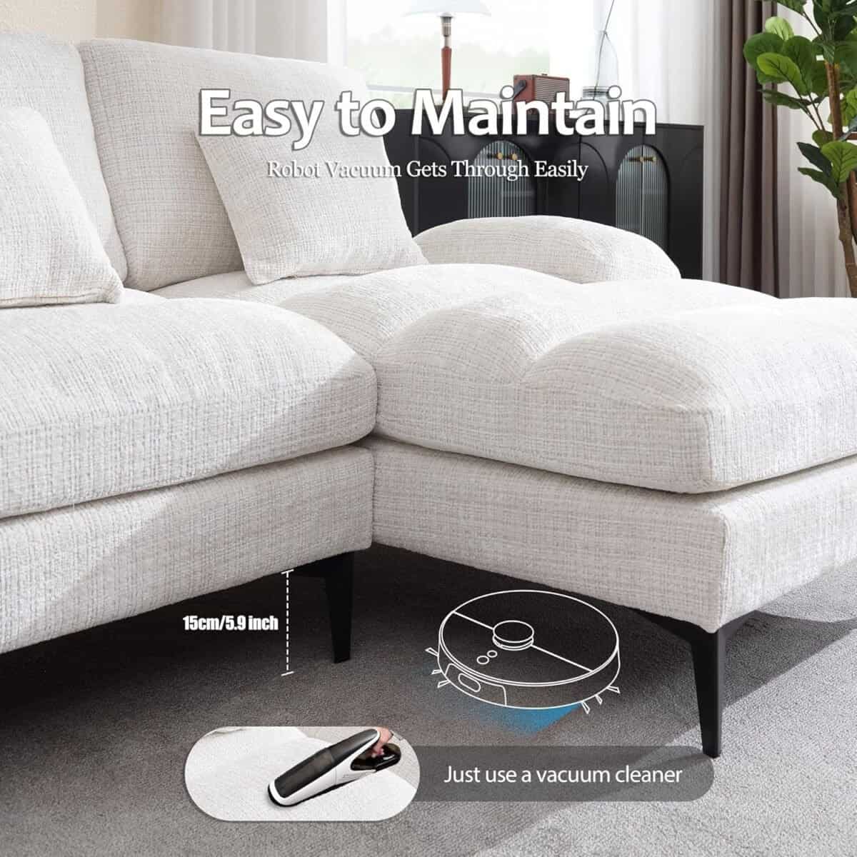 Sectional Sofa, 4-Seat Modular Couch with Removable Pillows, Flexible Combination Modern Deep Seat Sofa