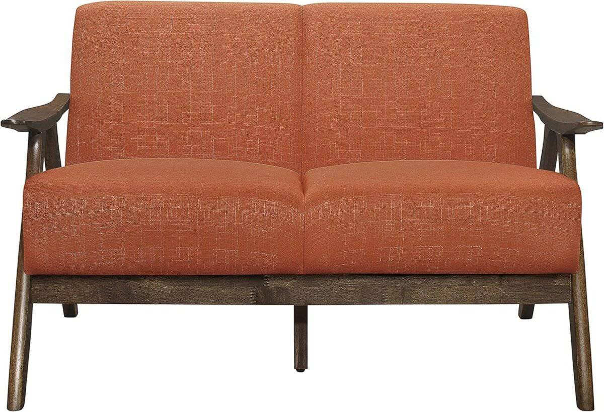 Retro Loveseat with Curved Walnut Wood Arms