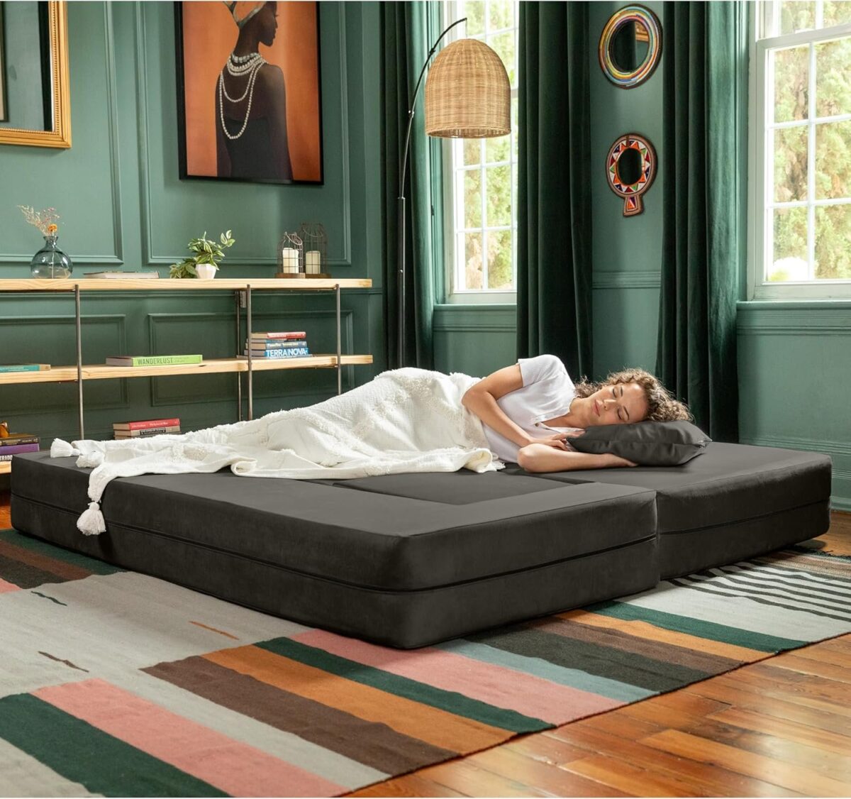 Zipline Convertible Sleeper Sofa & Three Ottomans/California King-Size Bed, Textured Microvelvet