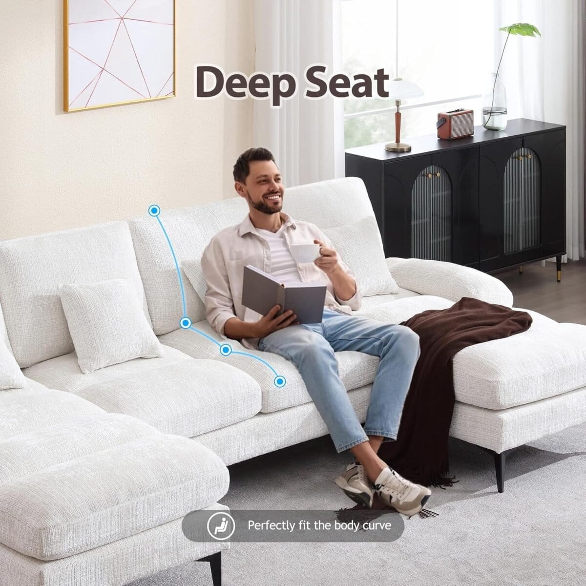 Sectional Sofa, 4-Seat Modular Couch with Removable Pillows, Flexible Combination Modern Deep Seat Sofa