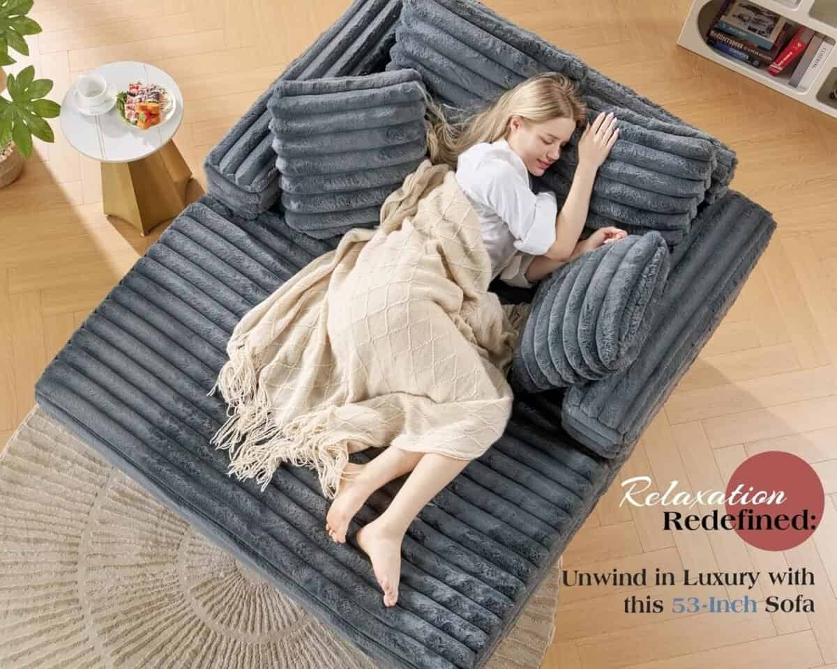 Upholstered Chaise Lounge, Plush Sleeper Chair with Throw Pillows and Armrests, Sofa Bed Indoor for Living Room