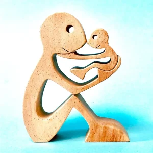 one father one child wood sculpture hand sanded chestnut