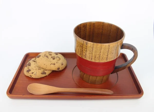 handcrafted striped wood mug