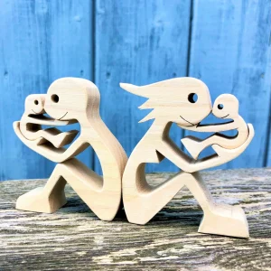 hand carved twin spirits wood sculpture