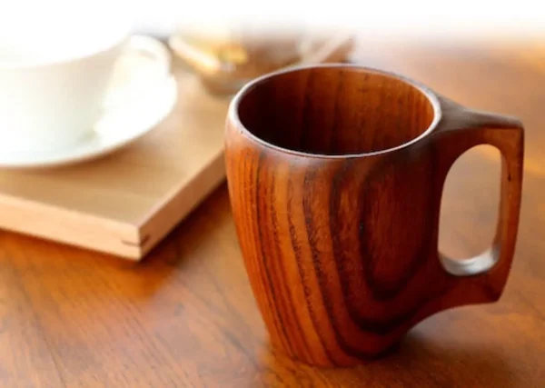 handcrafted wooden mug for hot & cold drinks